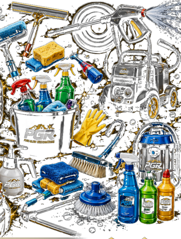 Pure Glow Restorations cleaning and pressure-washing equipment